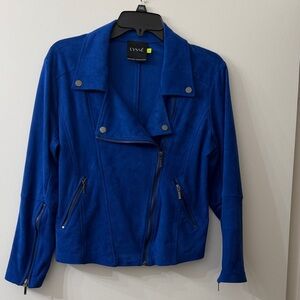 Lysse Blue Faux Suede Jacket Zip Cuff Biker Moto (Size: Small)